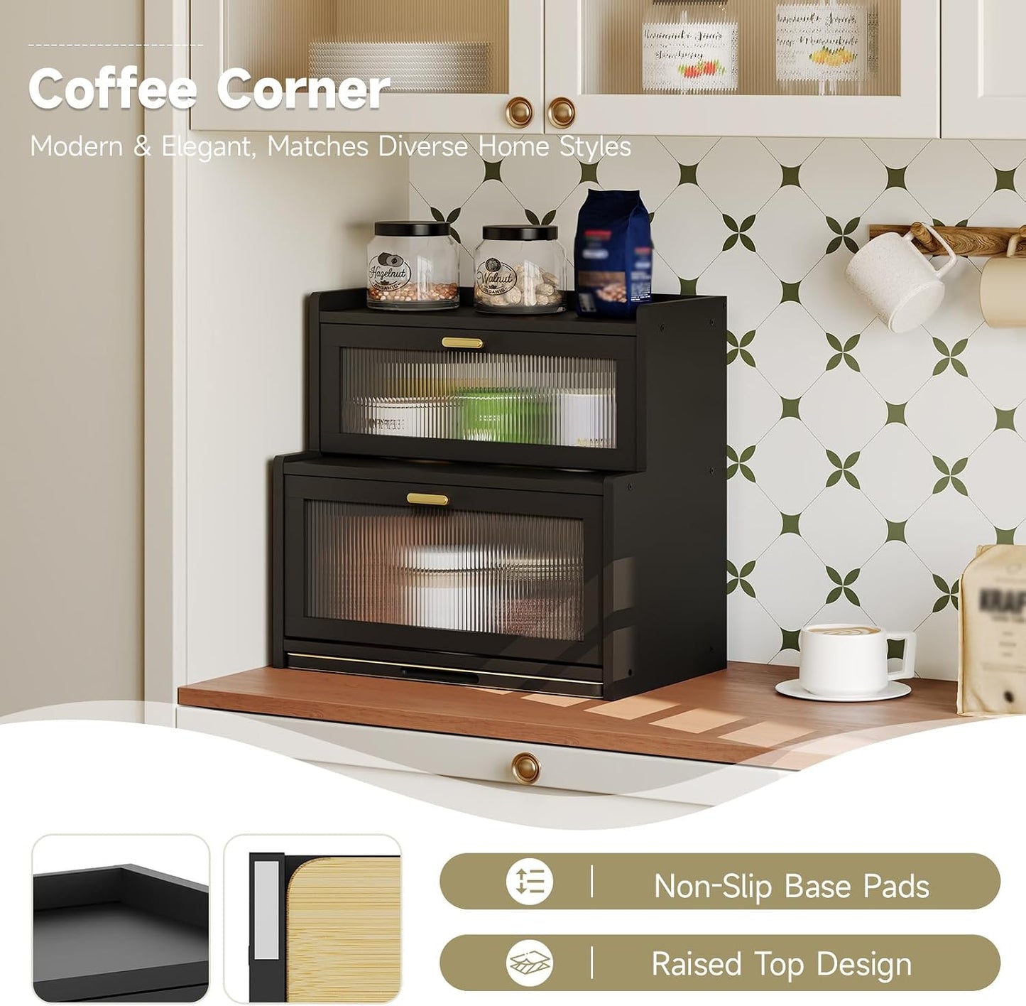 Vellzeyce Caja de pan grande con tabla de cortar para encimera de c...