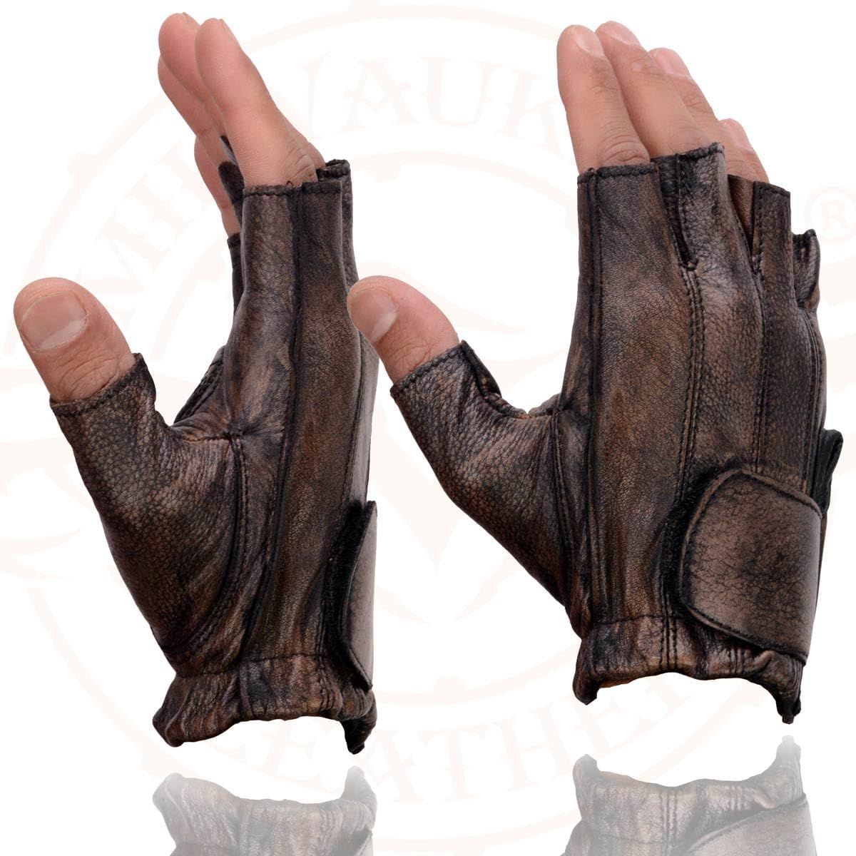 Milwaukee Leather MG7561 - Guantes de piel sin dedos para hombre, c...