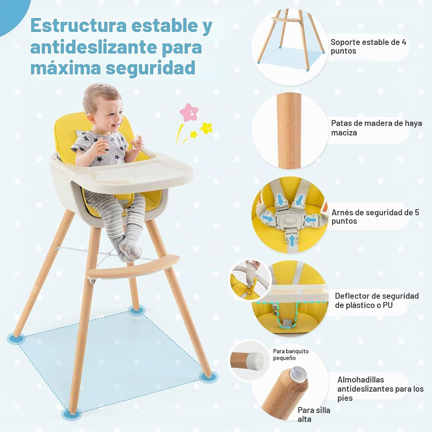 HONEY JOY Silla alta para bebé, silla alta 6 en 1 de madera Eat &am...