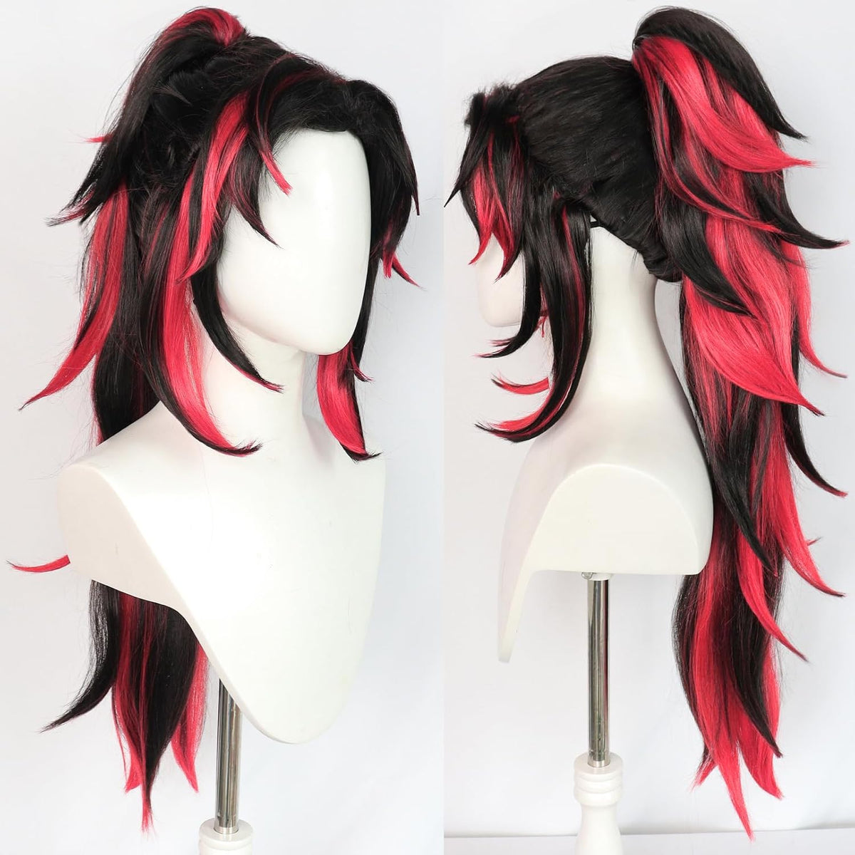 ANOGOL Peluca negra con reflejos rojos para hombres y mujeres, pelu...
