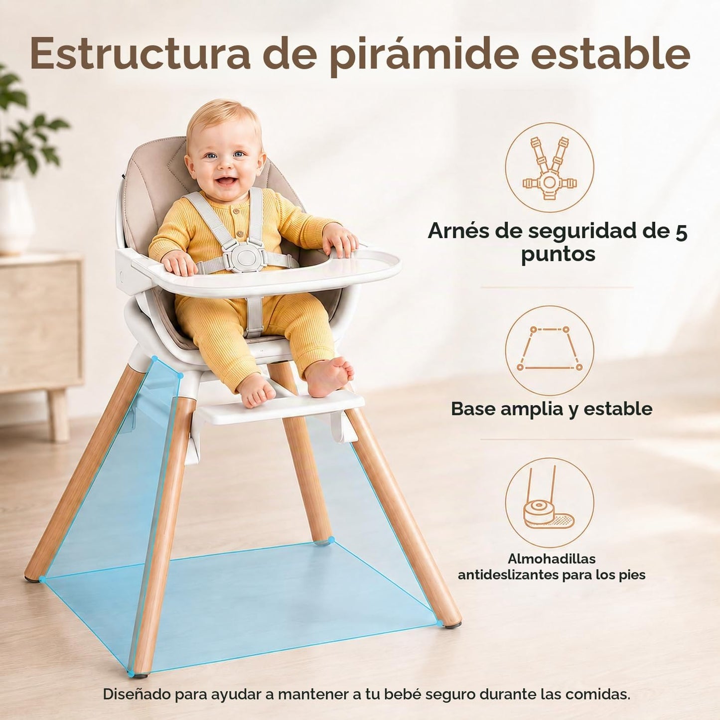 DDIOYIUR Silla alta convertible 6 en 1 para bebé, patas de madera d...