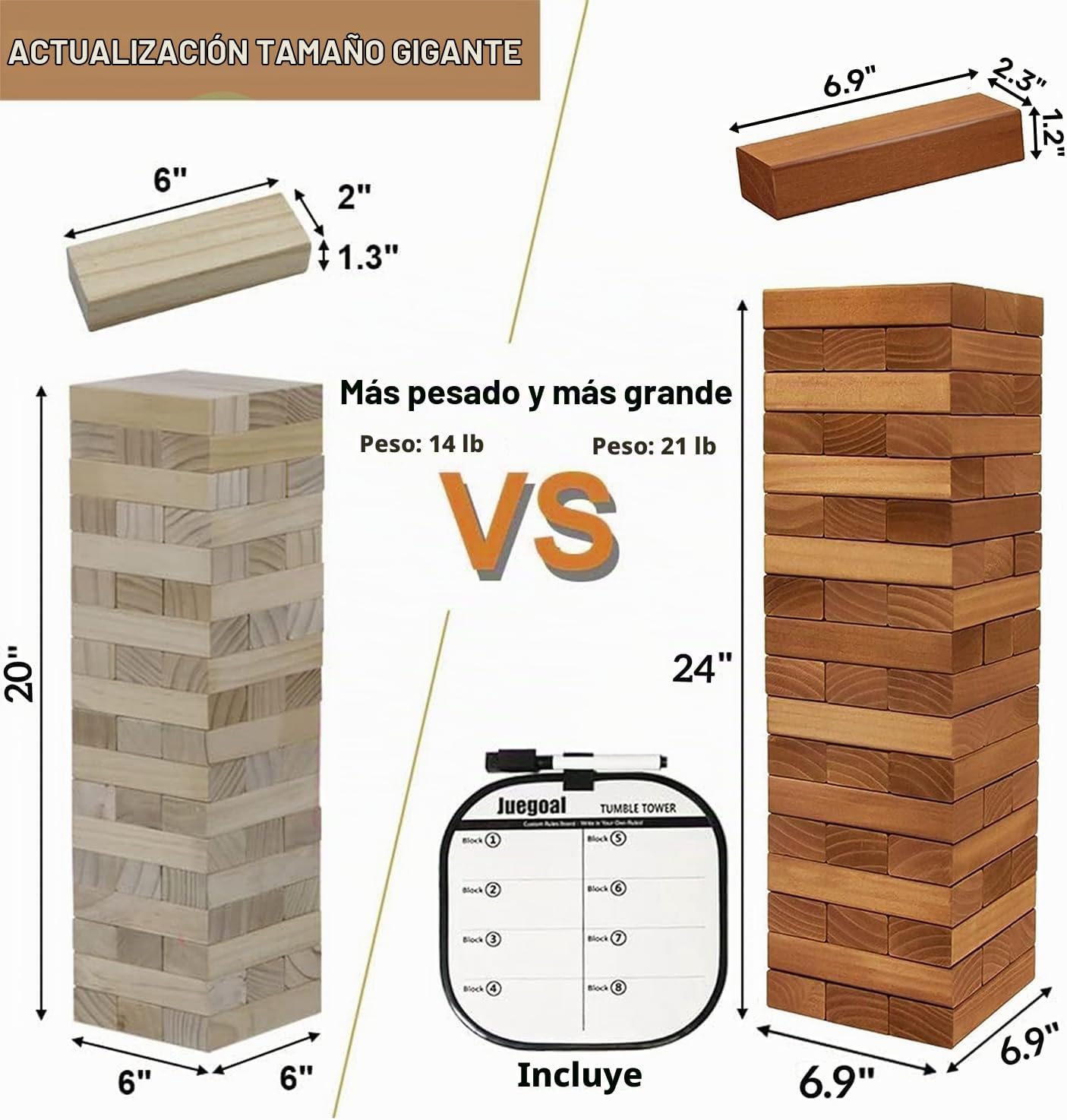 Juegoal Torre Gigante de Tumble de 54 Piezas Marrón para Adultos, N...