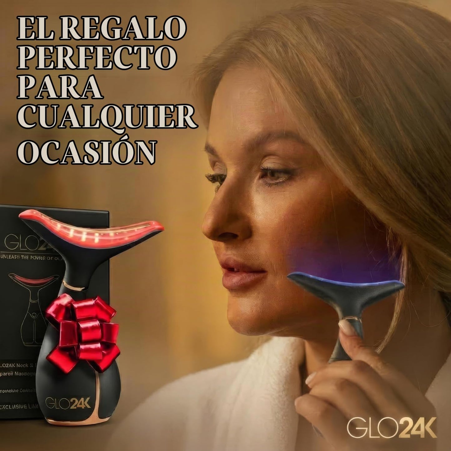 GLO24K - Dispositivo de belleza facial y cuello con luz roja, herra...