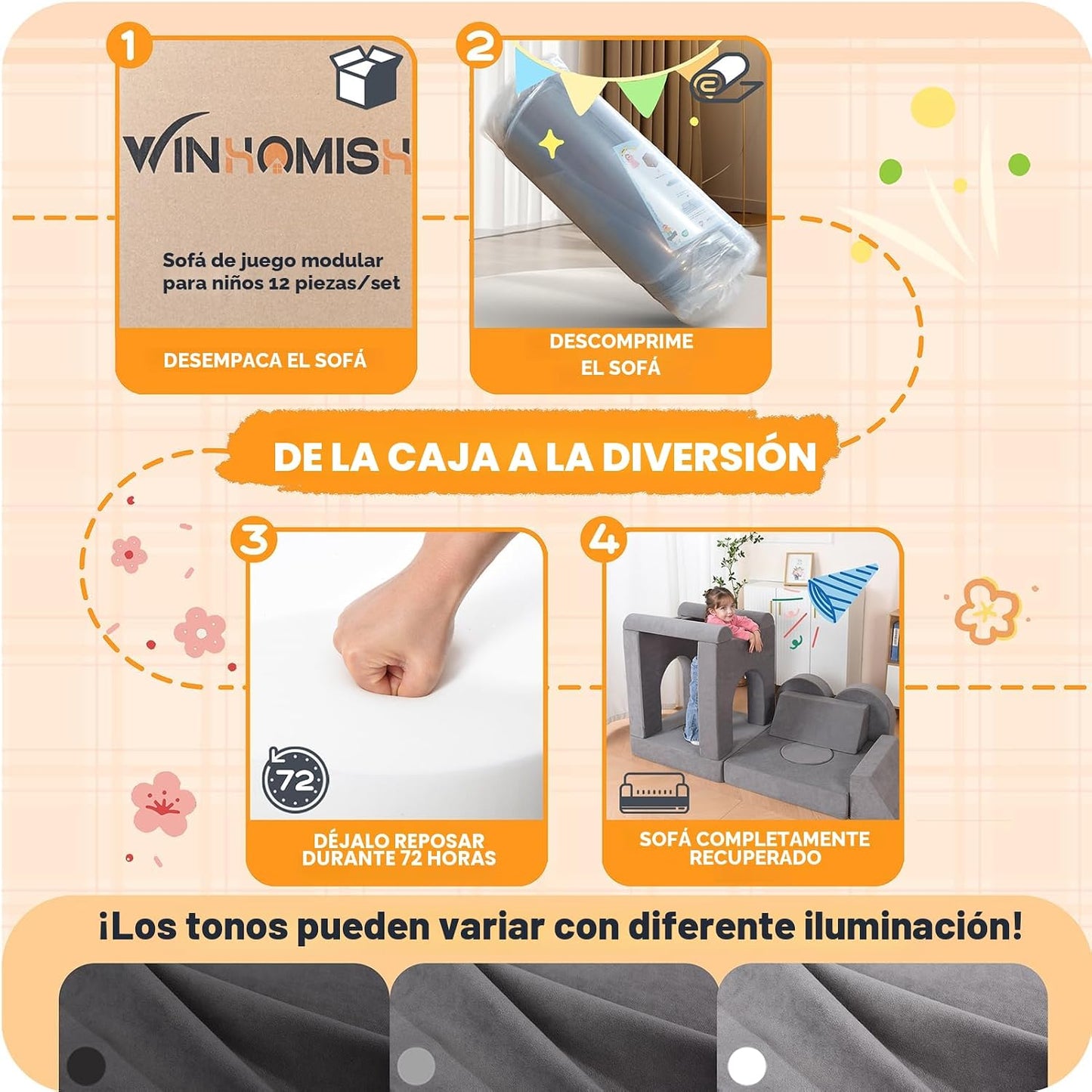 Winhomish Sofá para niños pequeños, 12 piezas, sofá modular de jueg...