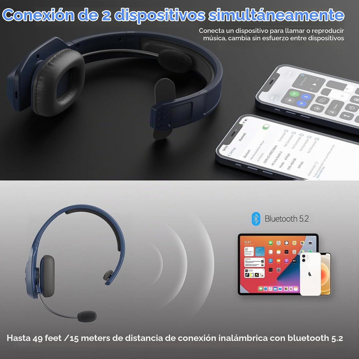 LEVN Auriculares Bluetooth con micrófono, auriculares Bluetooth par...
