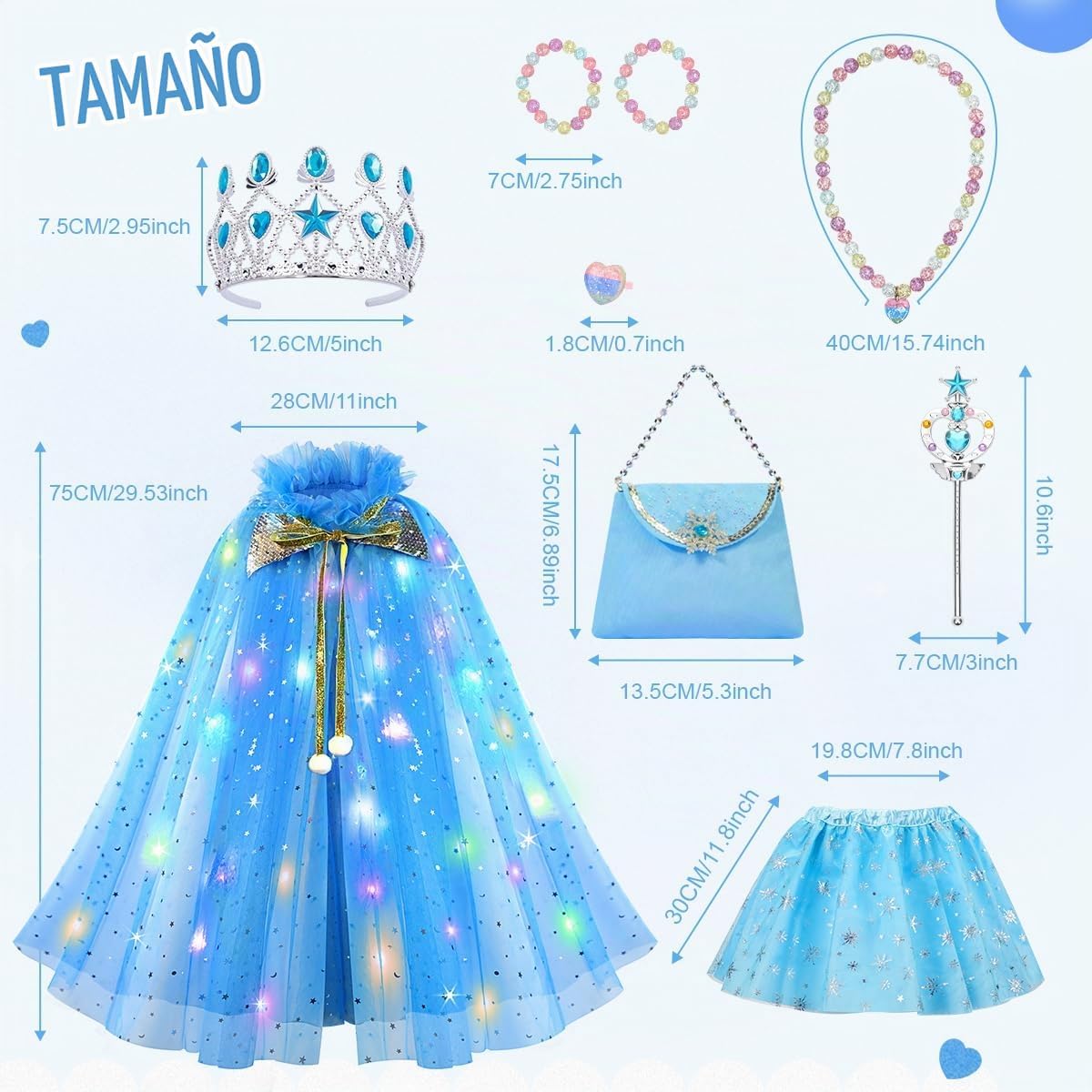 Meland Ropa de princesa para niña, 11 piezas de capa de princesa co...