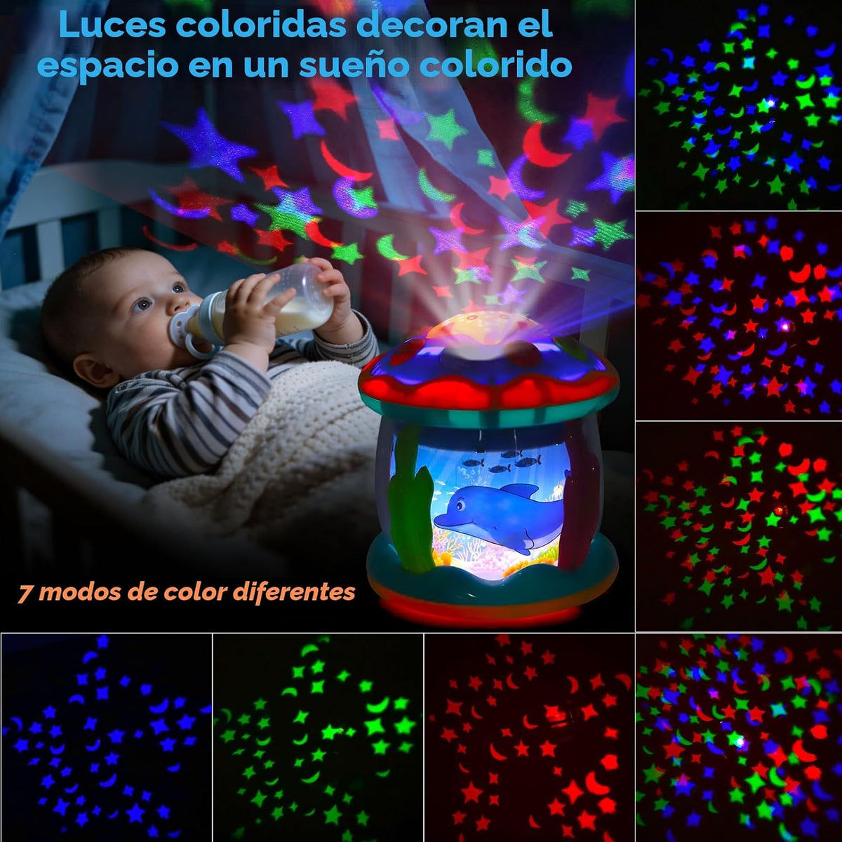 Tsomtto Juguetes para bebés, proyector oceánico, juguetes giratorio...