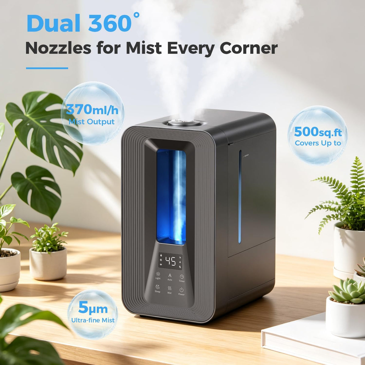 Breezome Humidificadores de 5L para dormitorio habitación grande Co...