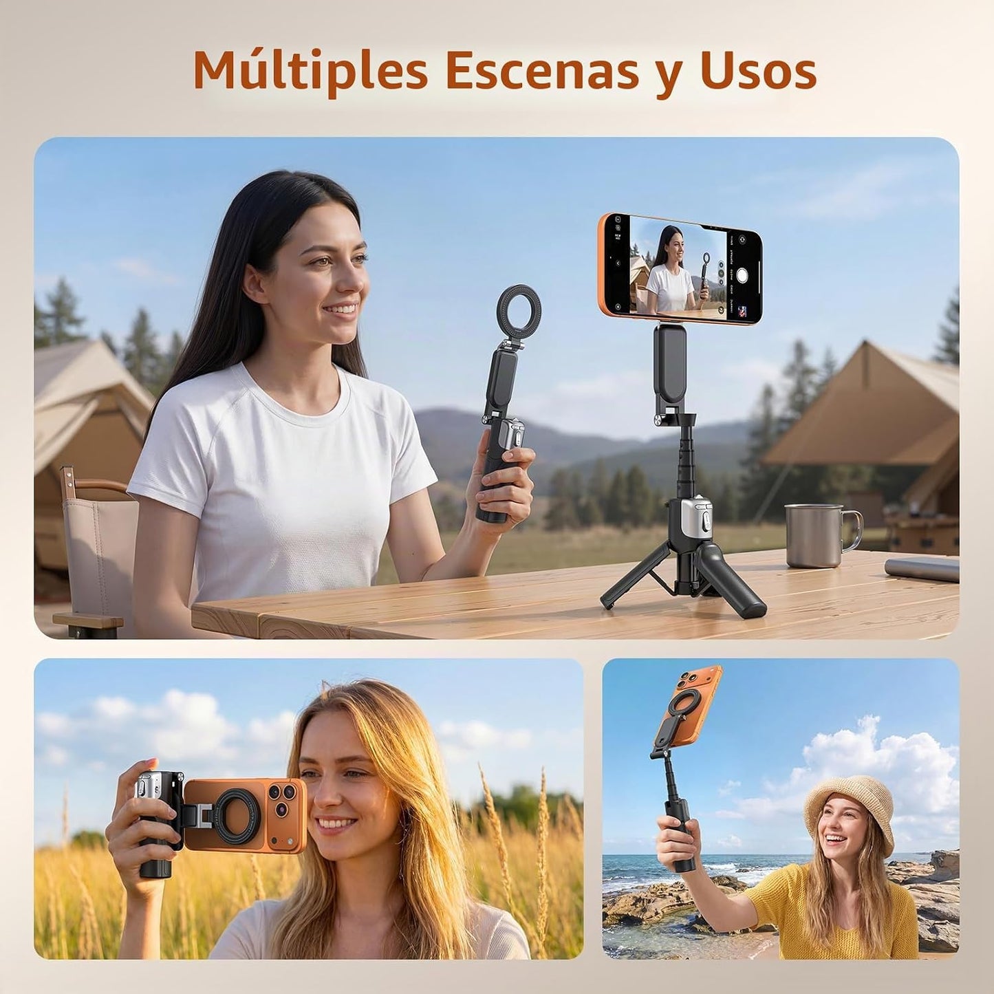 AMAZEAR Agarre para cámara de teléfono con trípode para selfie, acc...