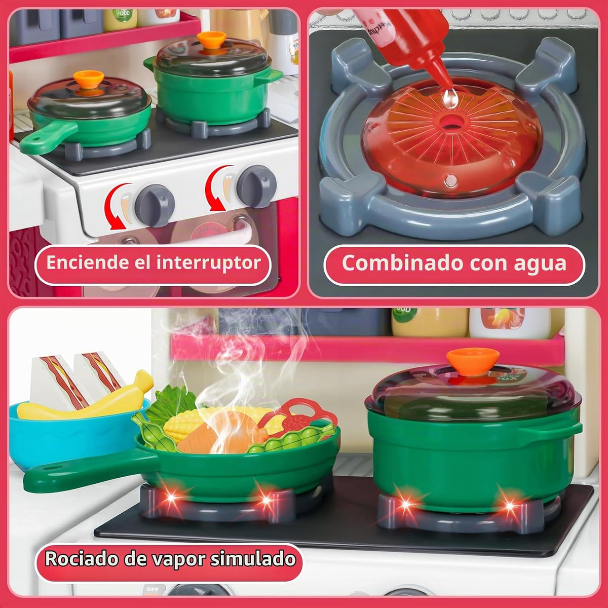 Juego de Cocina Rojo para Niños, Set de Cocina para Niños Pequeños...