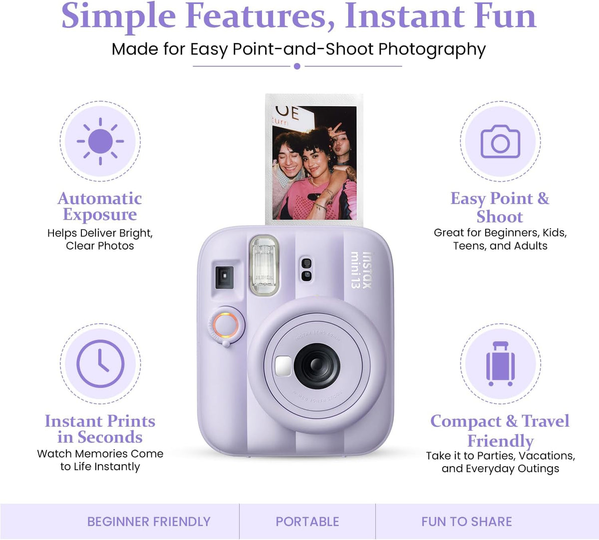 FUJIFILM Instax Mini 13 Dreamy Purple - Paquete de cámara instantán...