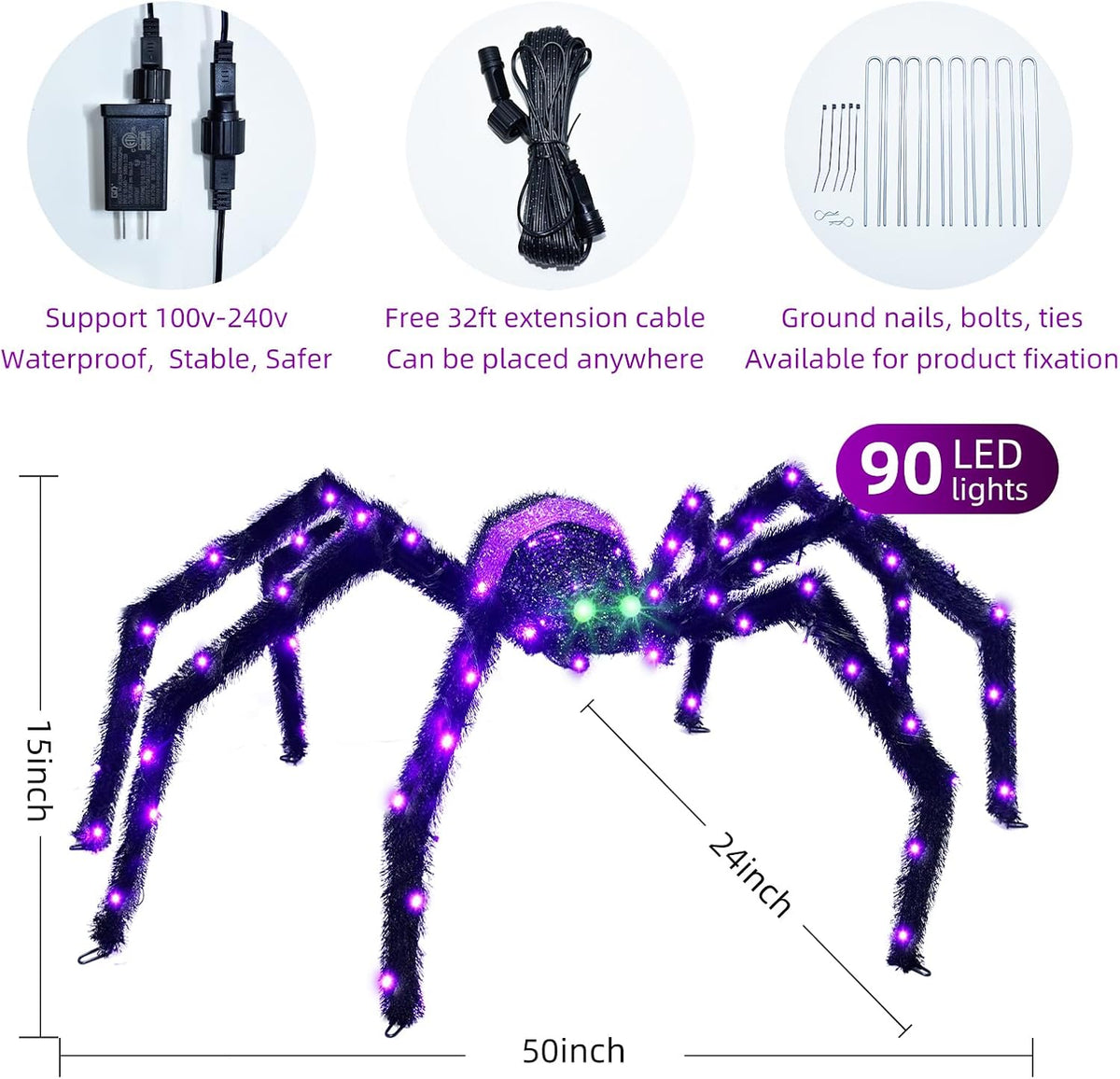 Decoración de Halloween para exteriores de araña gigante, decoració...