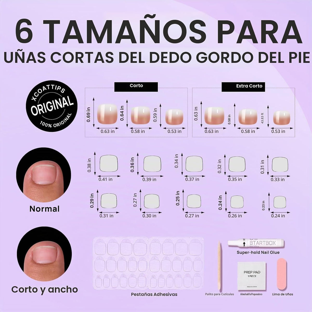 BTArtbox Uñas a presión, marrón Baby Boomer, squoval corto, degrada...