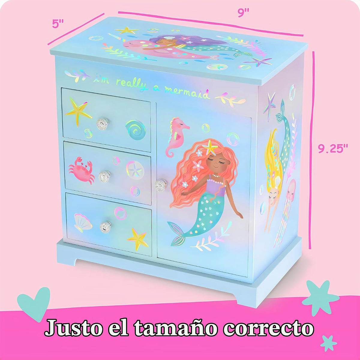 Giggle &amp; Honey Joyero musical de sirena para niñas, caja de mús...