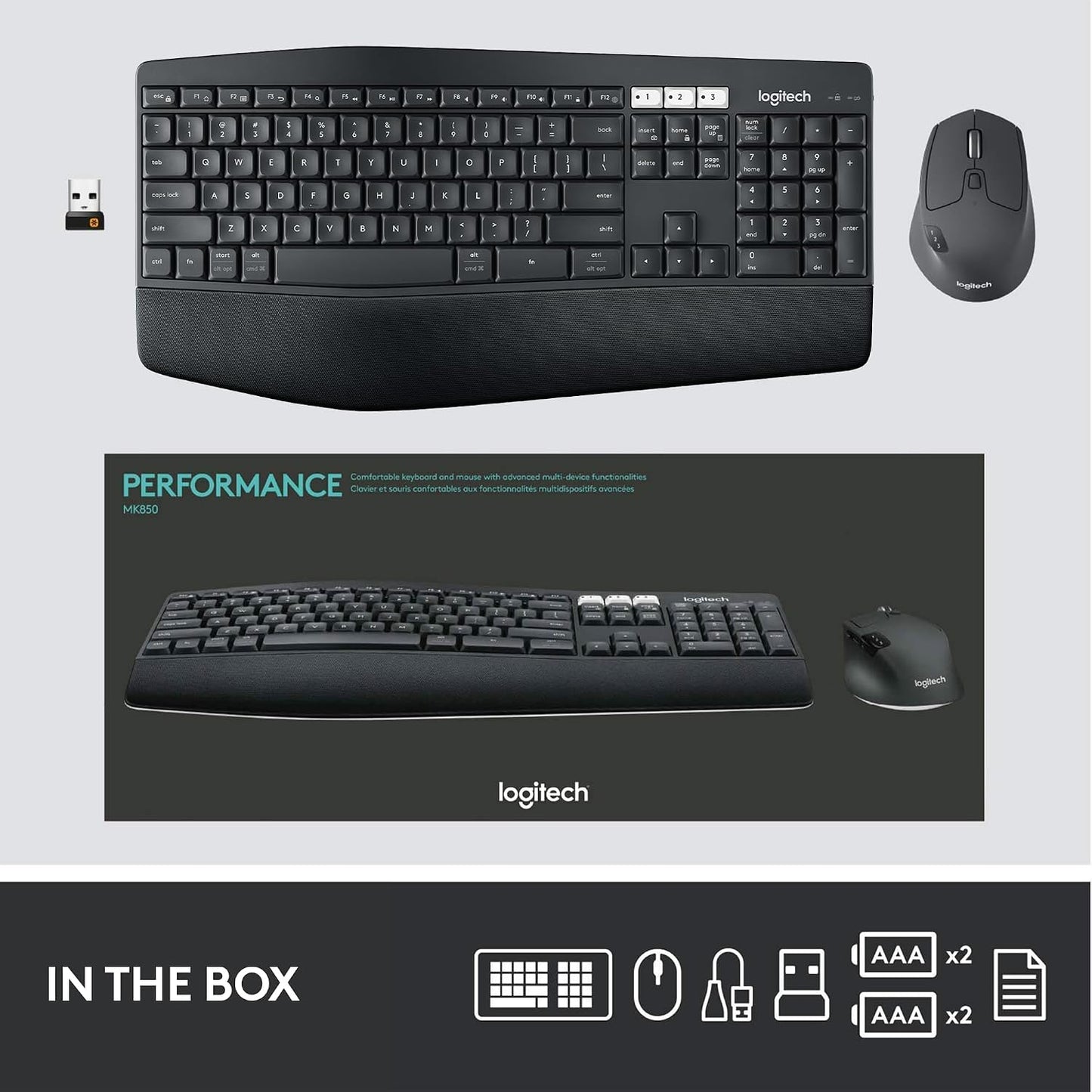 Logitech MK850 - Combo de teclado y mouse inalámbricos de rendimien...