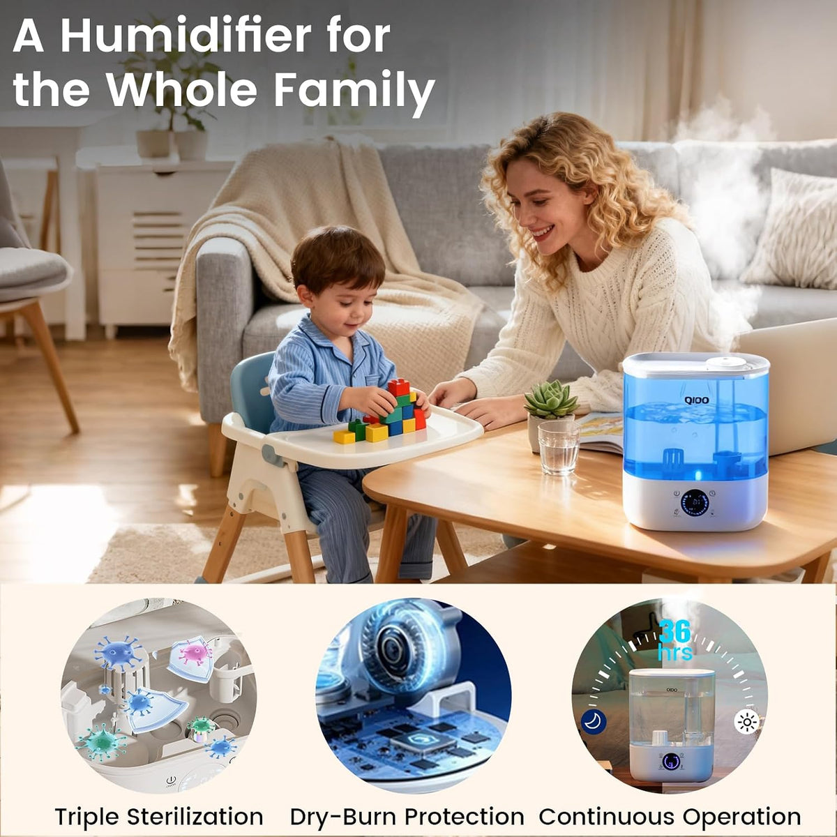 COMHOMA Humidificadores de llenado superior para dormitorio, tanque...