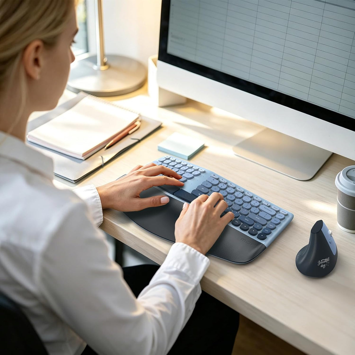 MOFII Combo de teclado y mouse ergonómicos inalámbricos, teclado cu...