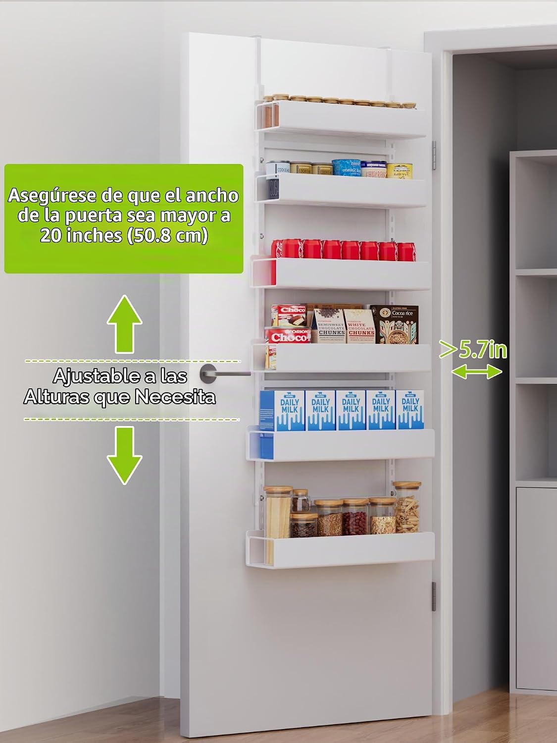NQW Organizador colgante de despensa de 6 niveles, estante de espec...