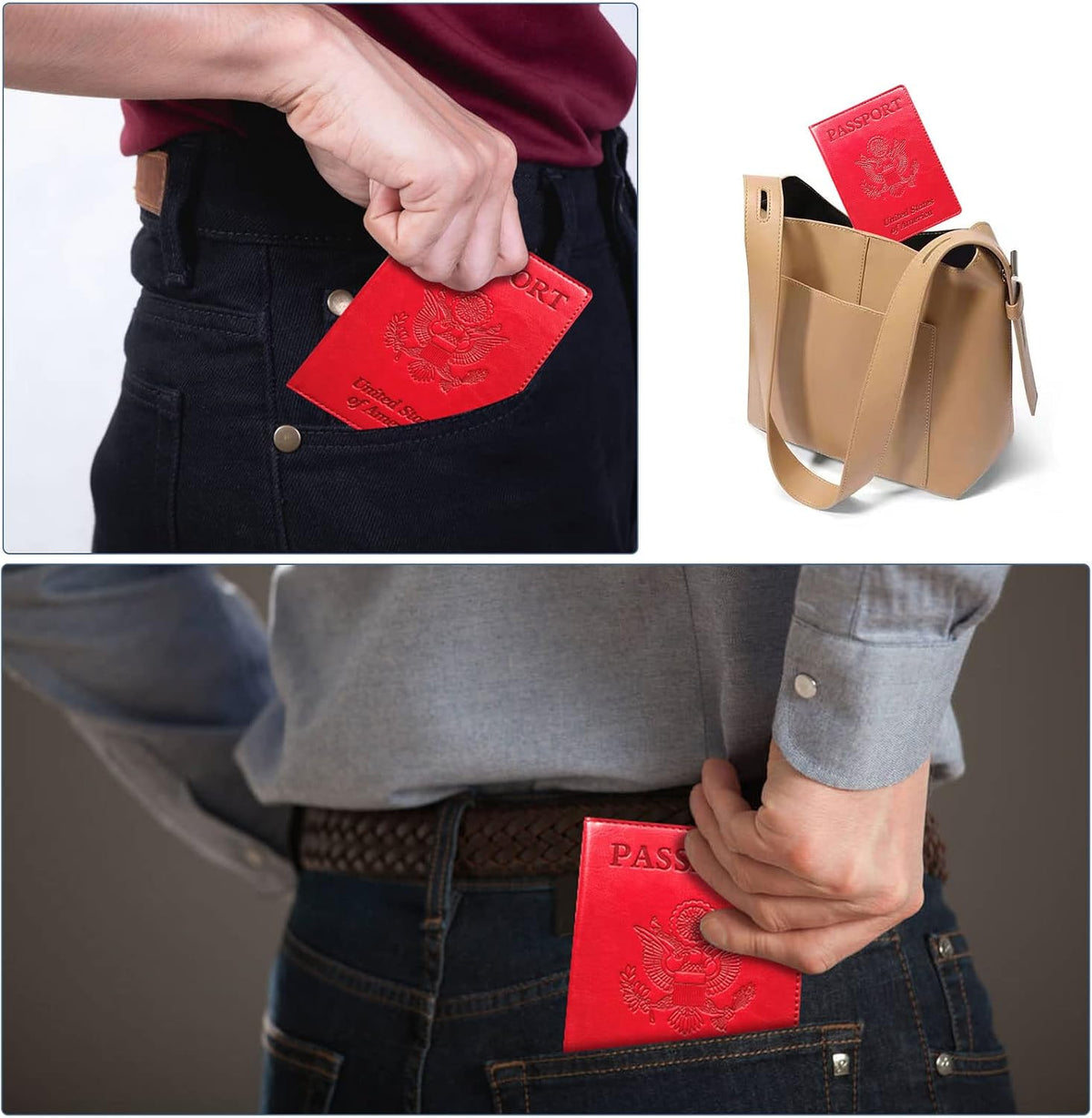 Funda para pasaporte tipo cartera con bloqueo RFID, tarjetero de cu...