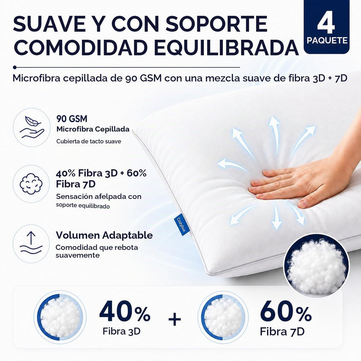 CozyLux Almohadas tamaño King, juego de 4, almohadas de cama de cal...
