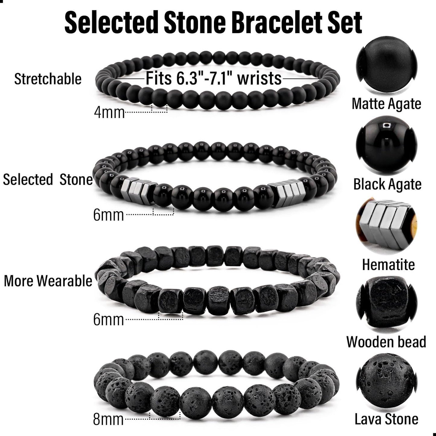 Lameybrt Juego de Pulseras para Hombre Multi - Ojo de Tigre\/Ágata...