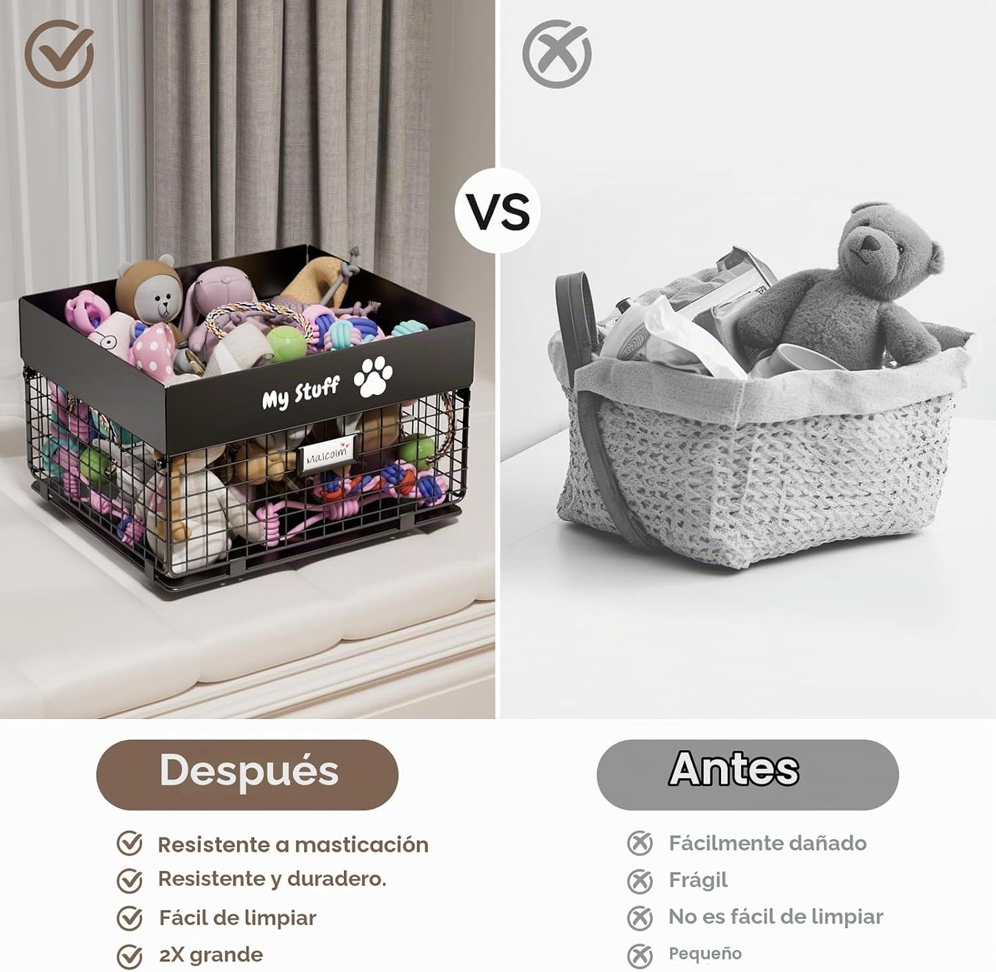 qeerable Cesta de juguetes para perros \u2013 Caja de juguetes gran...