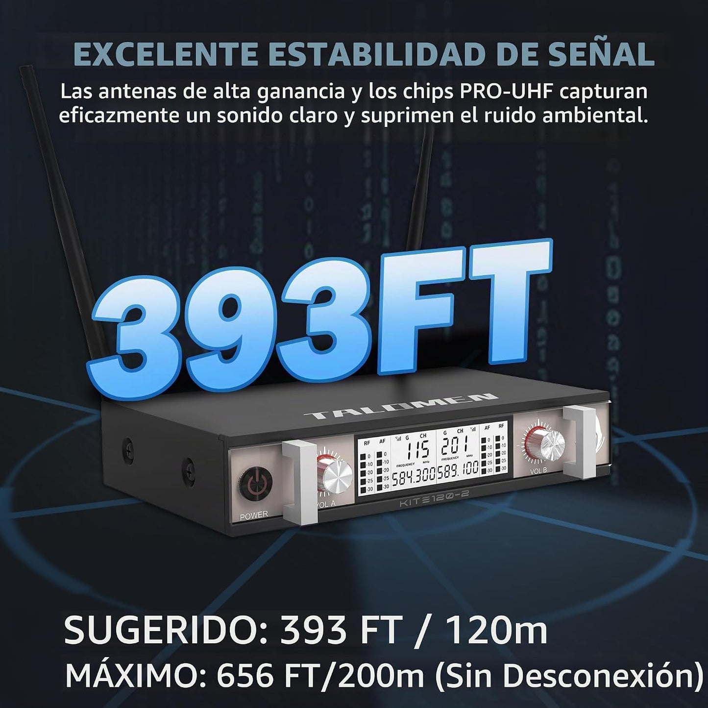 talomen Sistema de micrófono inalámbrico, UHF Dual Channel Handheld...