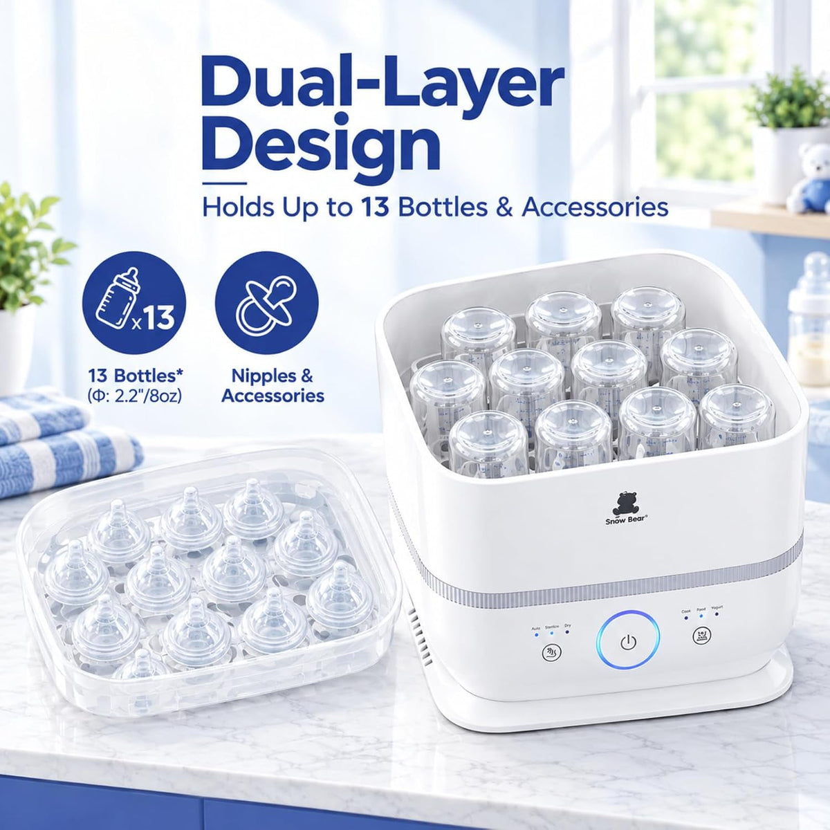 Esterilizador y secador de biberones Snow Bear con pantalla táctil,...