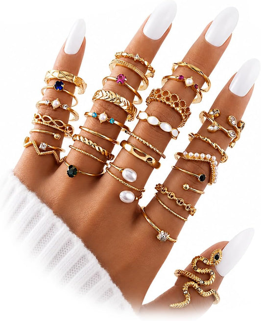 KISS WIFE Anillos apilables de oro para mujer, delicado juego de an...