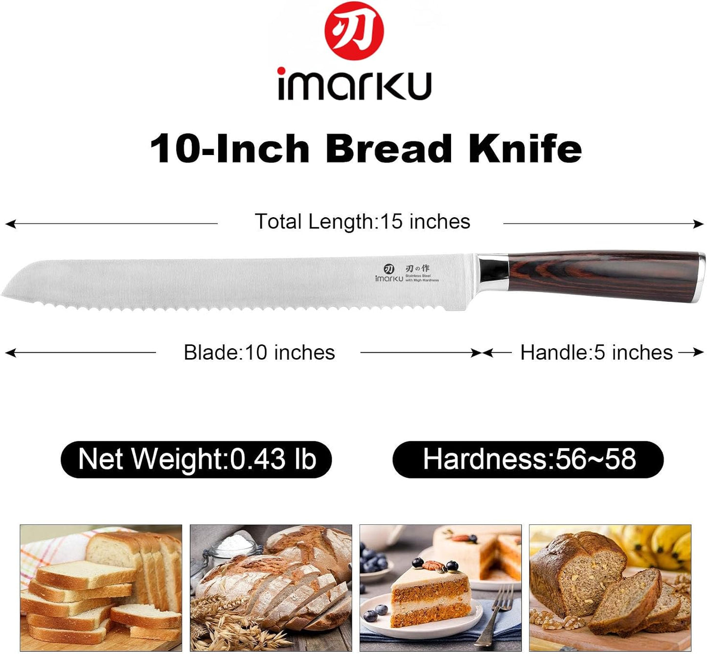 Cuchillo de pan imarku, cuchillo de sierra ultra afilado de 10 pulg...