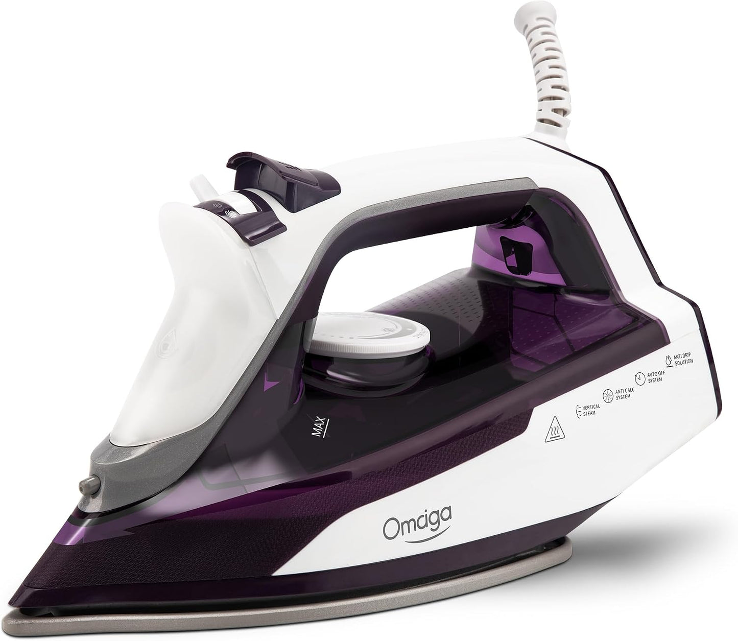 OMAIGA Plancha de vapor para ropa, plancha de 1750 W con suela de c...