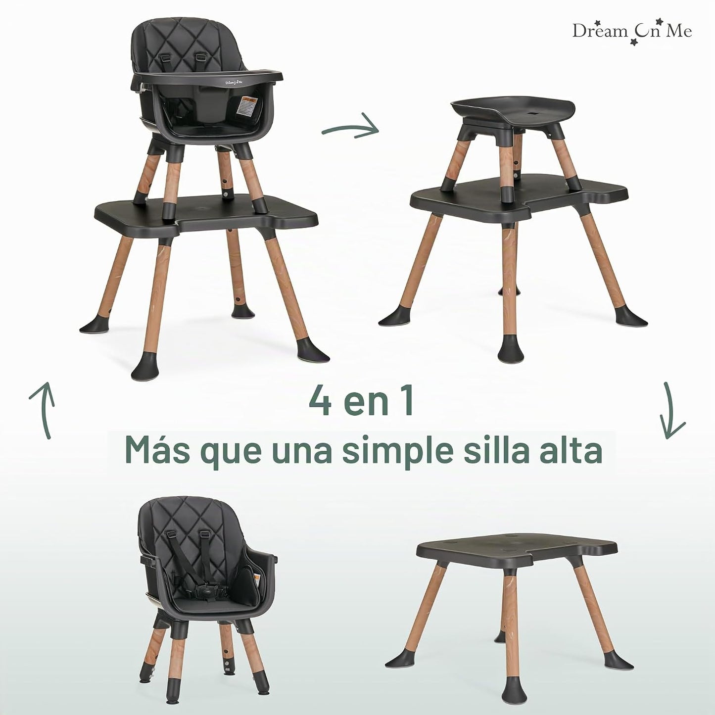 Dream On Me Luna - Silla alta convertible 4 en 1 para bebé, color n...
