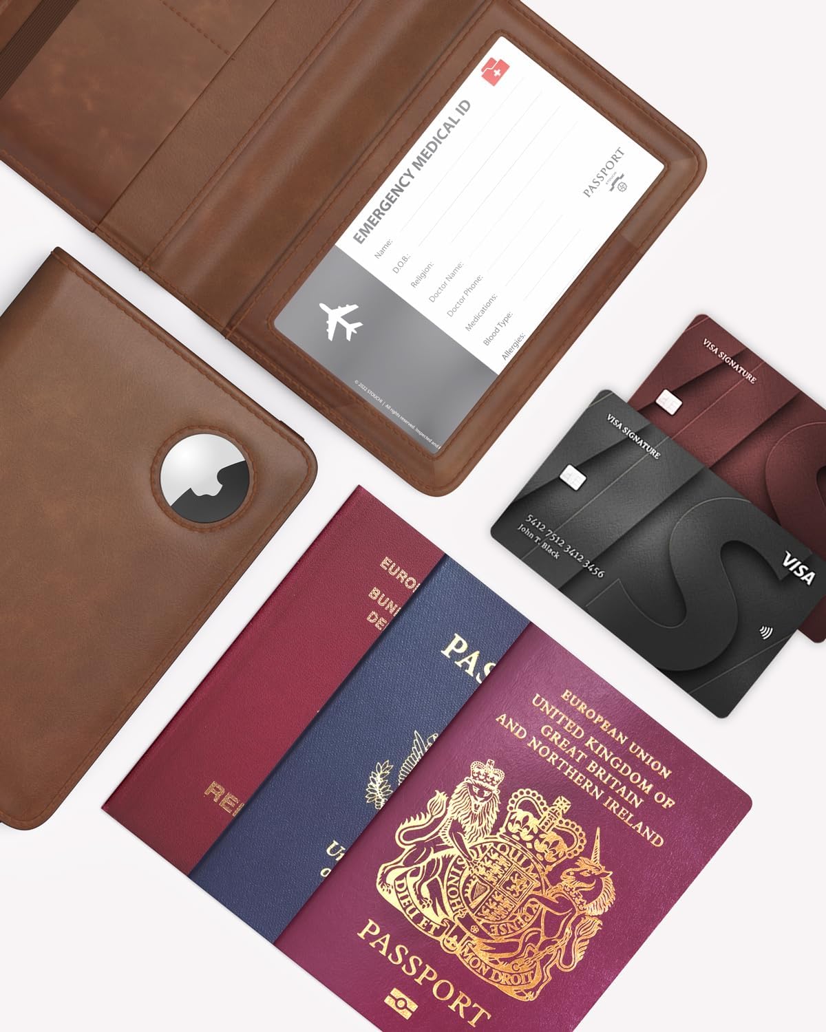 Stouchi AirTag - Cartera de viaje delgada RFID | Cuero PU ultradelg...