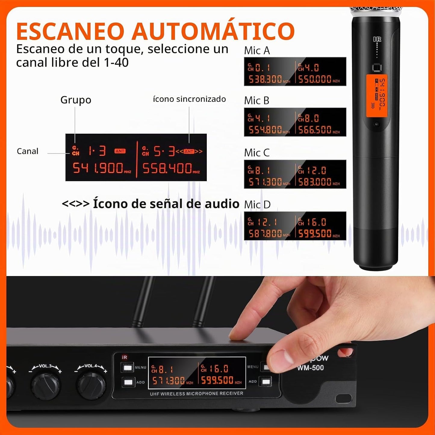 Innopow Sistema de micrófonos inalámbricos de 4 canales, set de mic...