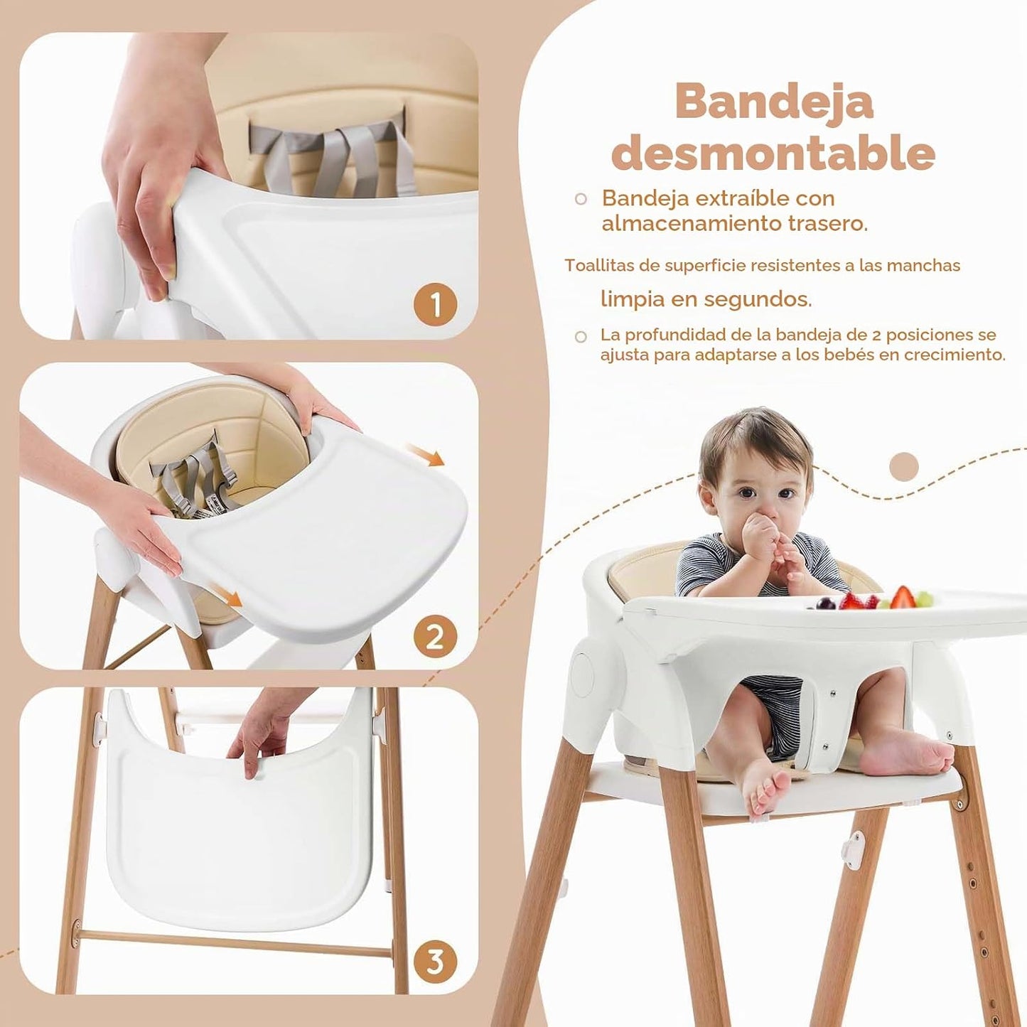 Silla alta plegable y ajustable para bebés y niños pequeños, silla...