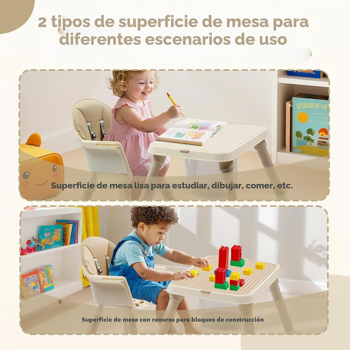 JOYMOR Silla alta 7 en 1 para bebés y niños pequeños, mesa y silla...