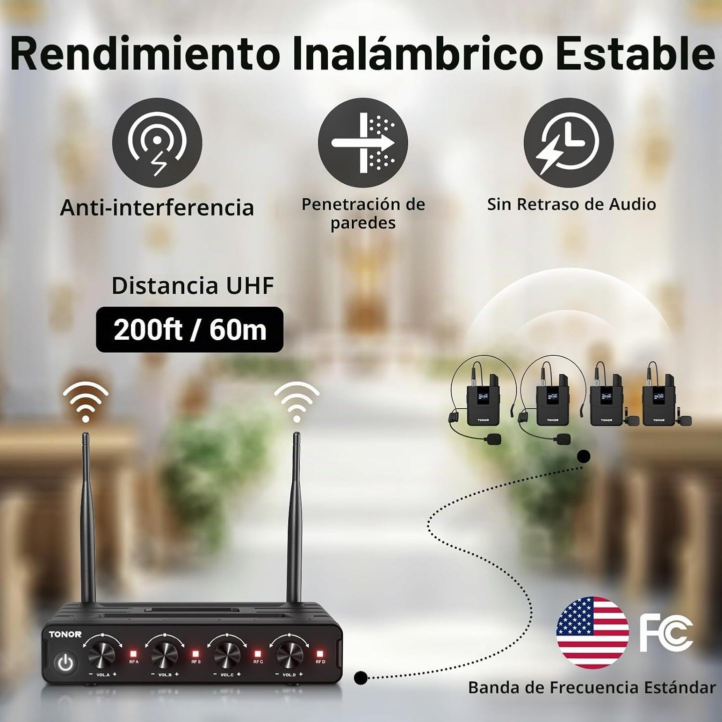 TONOR Sistema de Micrófonos Inalámbricos con Auriculares UHF\/Micró...