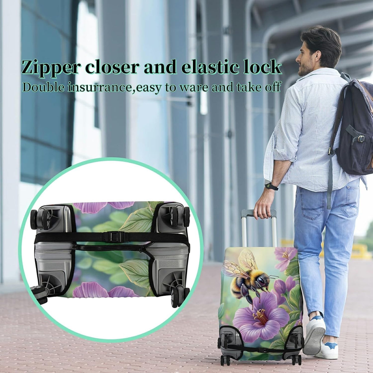 BWEGRHE Funda para equipaje + etiqueta, funda para maleta de viaje...