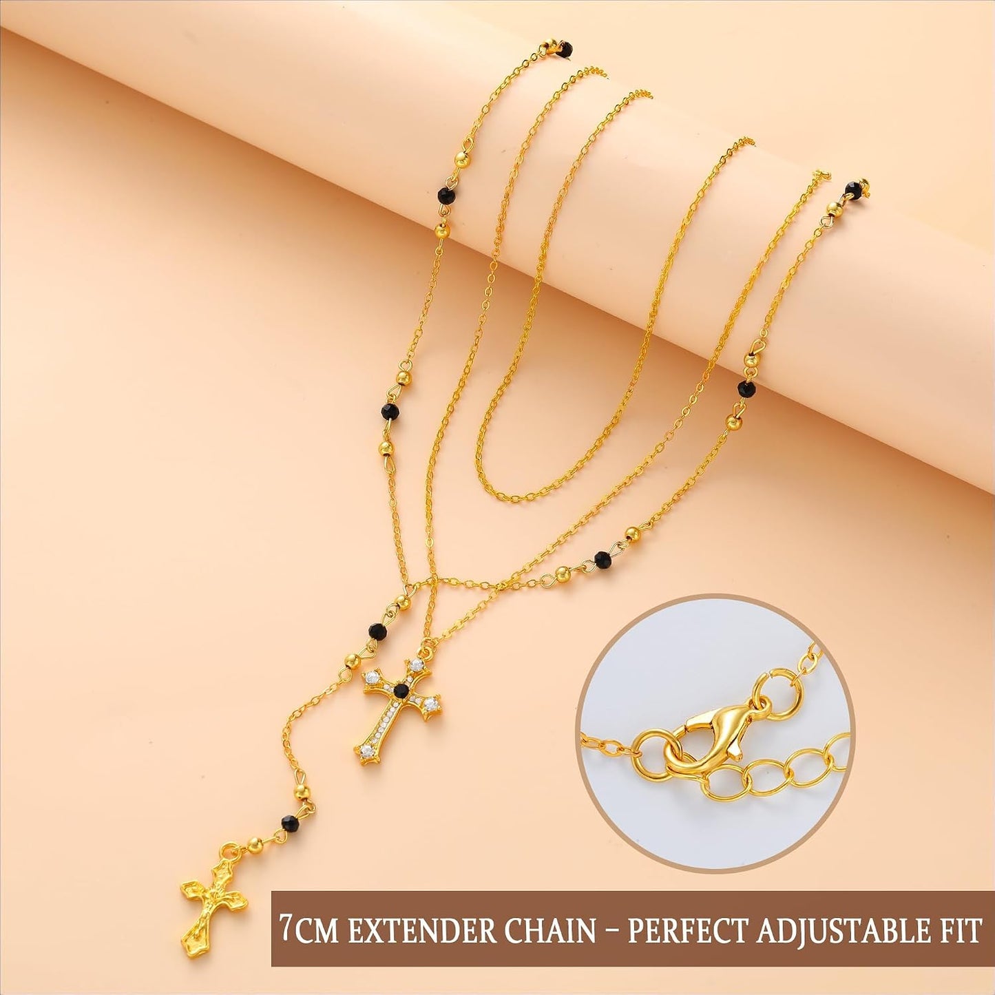 4 piezas de collares de cruz dorados en capas para mujer, modernos,...