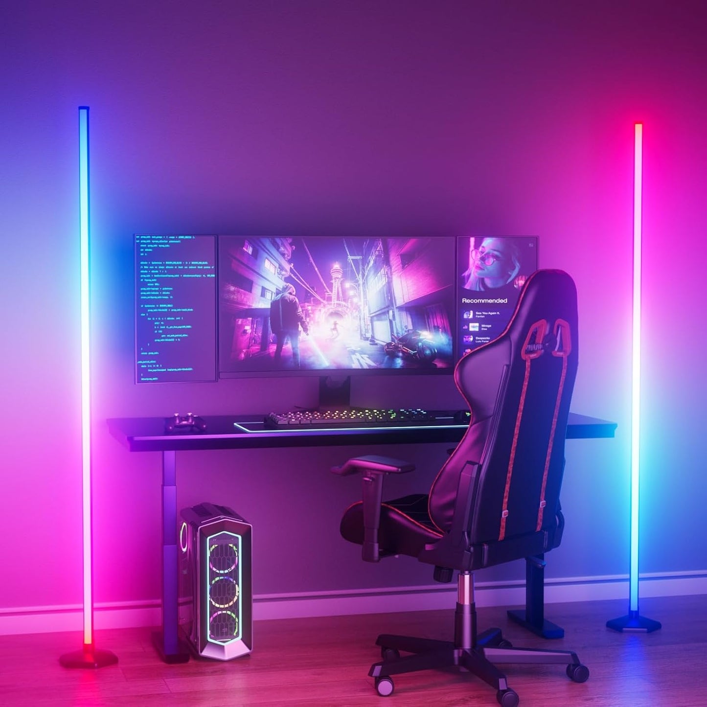CCACC Lámpara de pie de esquina de 2 piezas, luz RGB de 65 pulgadas...
