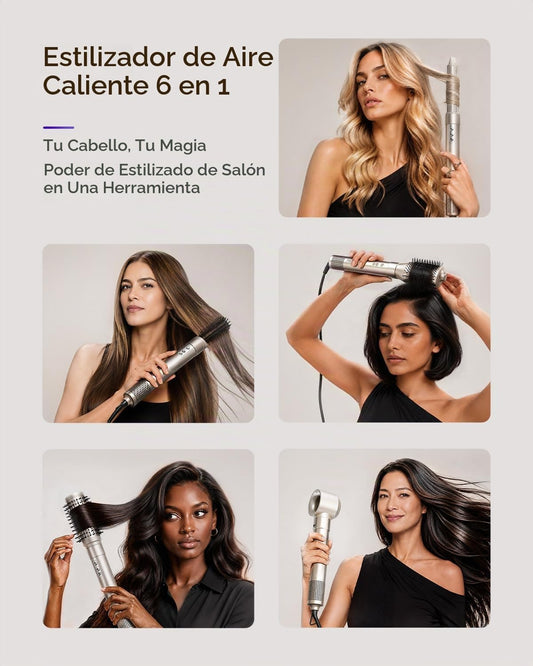 7MAGIC Cepillo secador de pelo 6 en 1, estilizador de aire caliente...