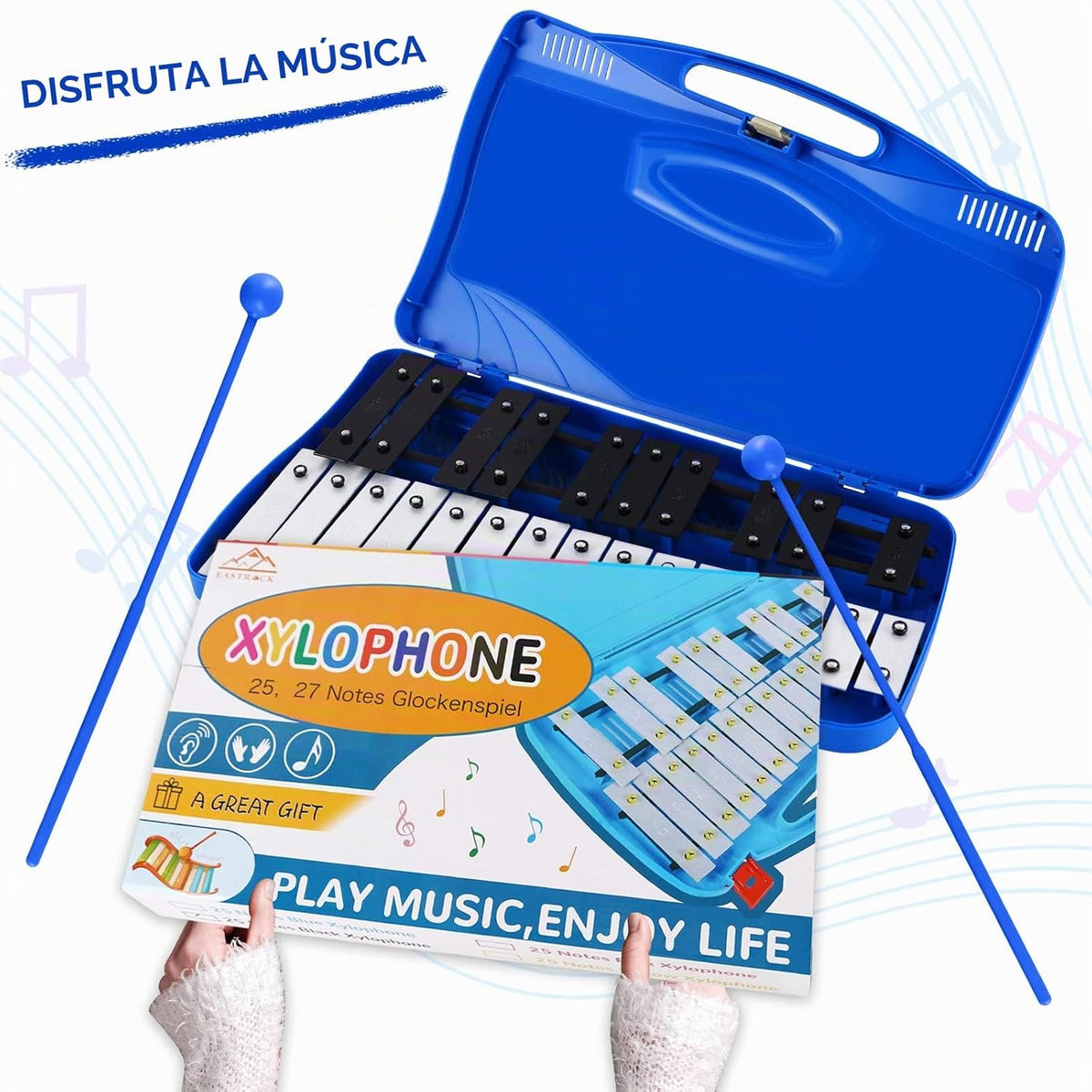 EASTROCK 25 Notas Xilófono Profesional Glockenspiel con Caja Azul O...