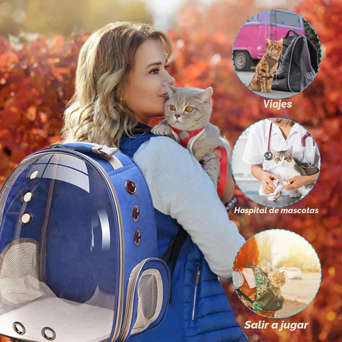 Mochila transportadora para gatos, transportador de mascotas con di...