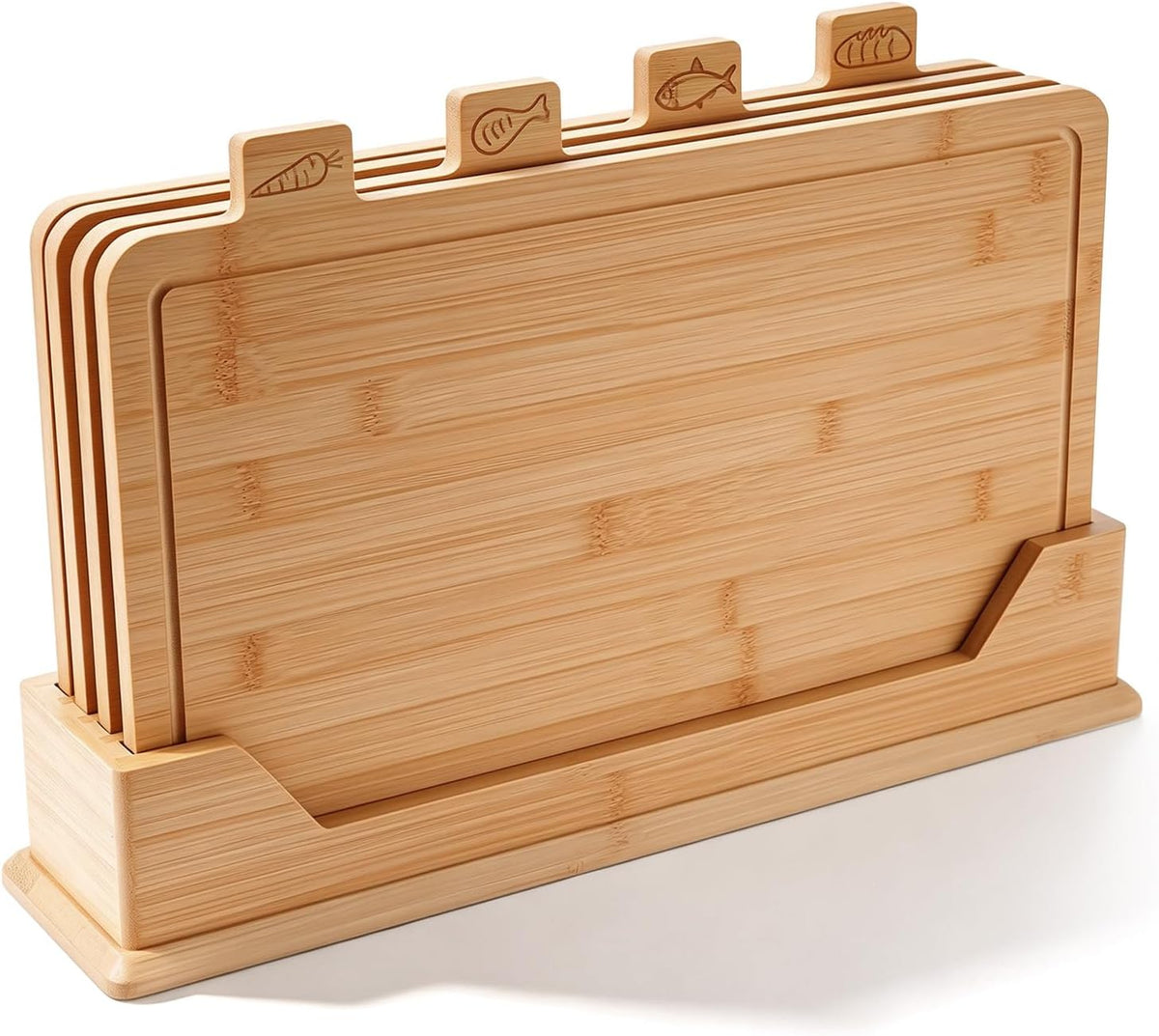 Juego de tablas de cortar de bambú etiquetadas con estante de almac...
