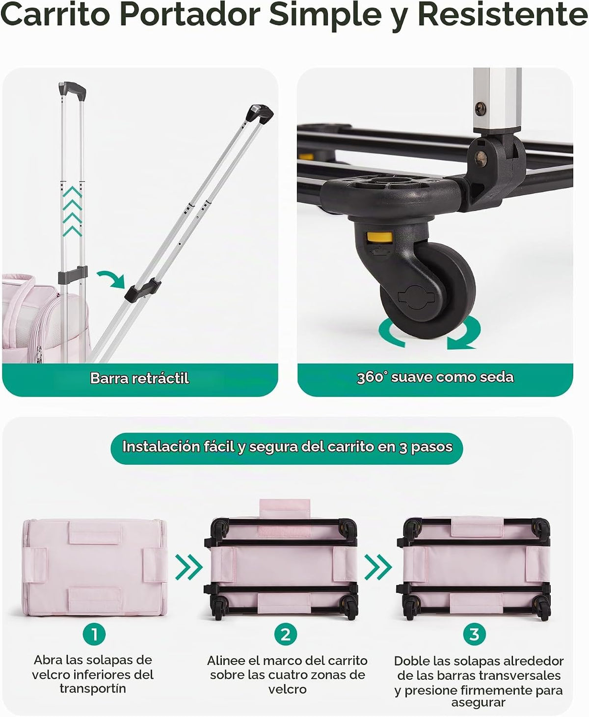 BAGSMART Transportador para gatos con ruedas, bolsa de viaje para m...