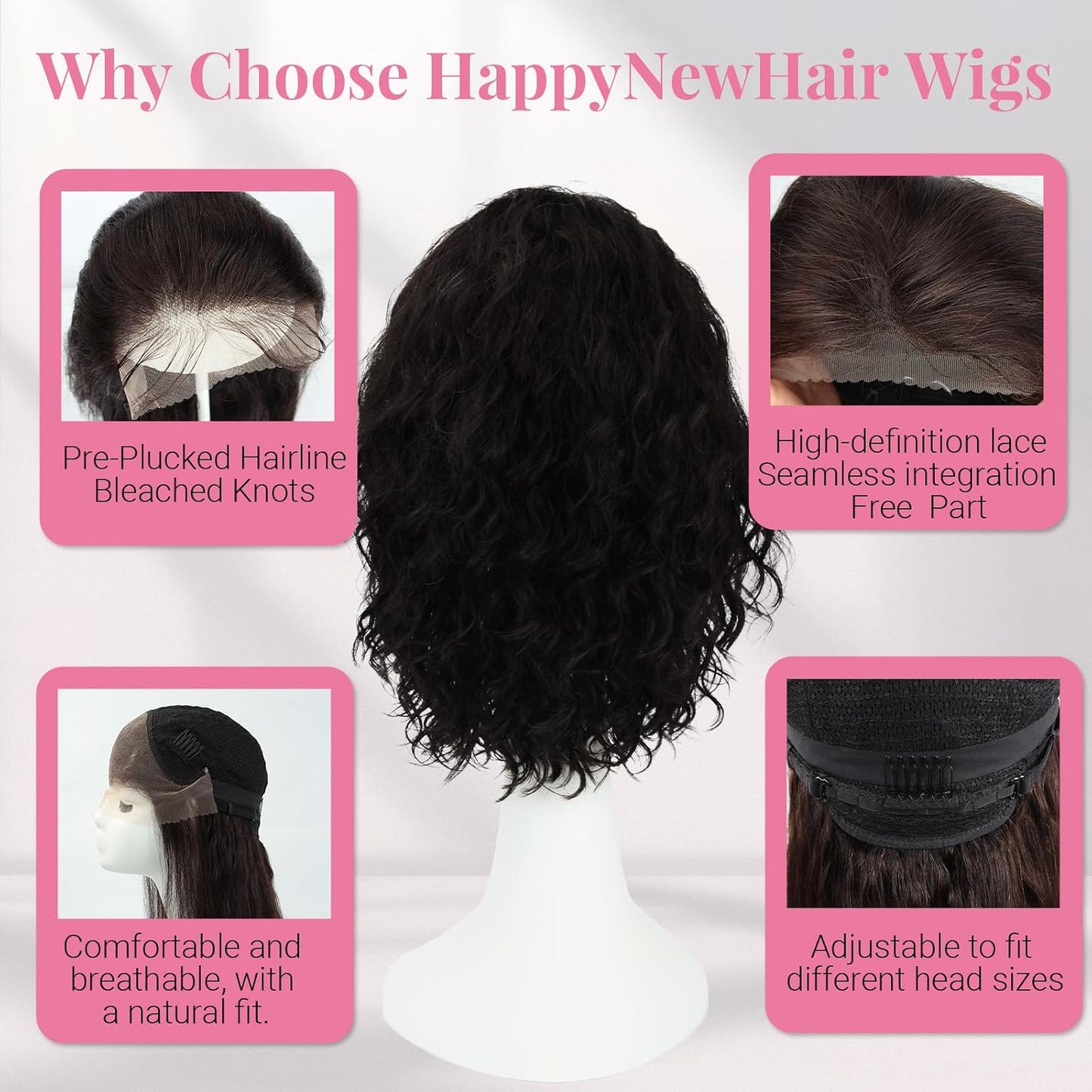 HappyNewHair Peluca de cabello humano ondulado natural de 13 x 4 HD...