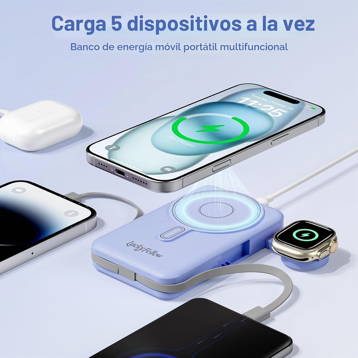 Cargador Portátil Magnético con Cables Integrados, Estación de Carg...