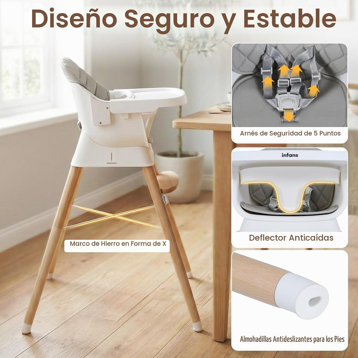 INFANS Silla alta para bebé, silla alta convertible de madera 6 en...