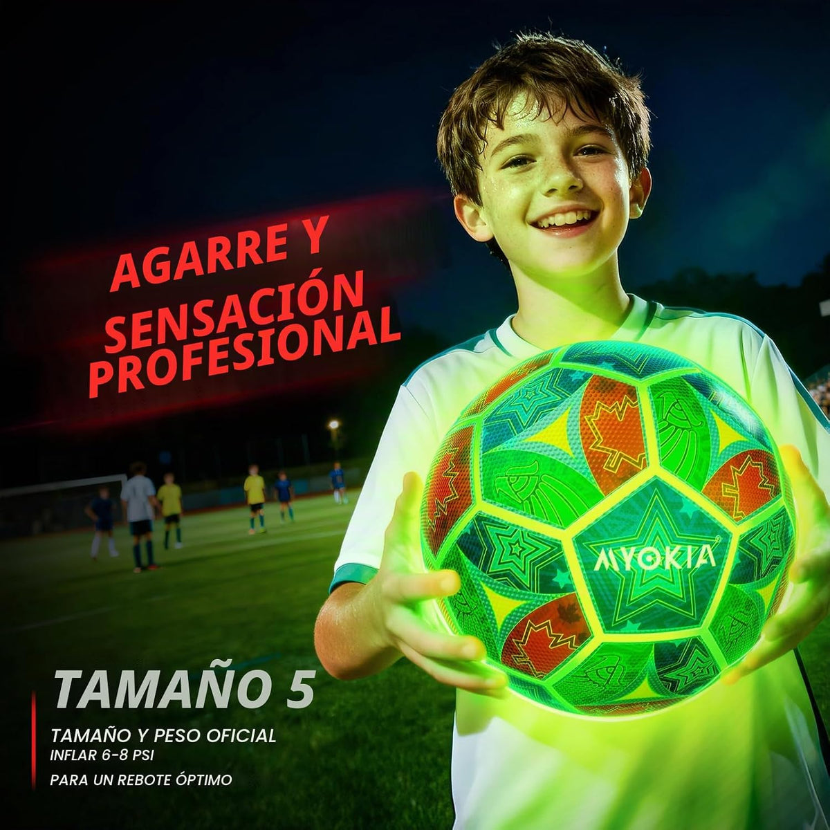 MYOKIA - Balón de fútbol recargable con luz, tamaño 5, tricolor que...