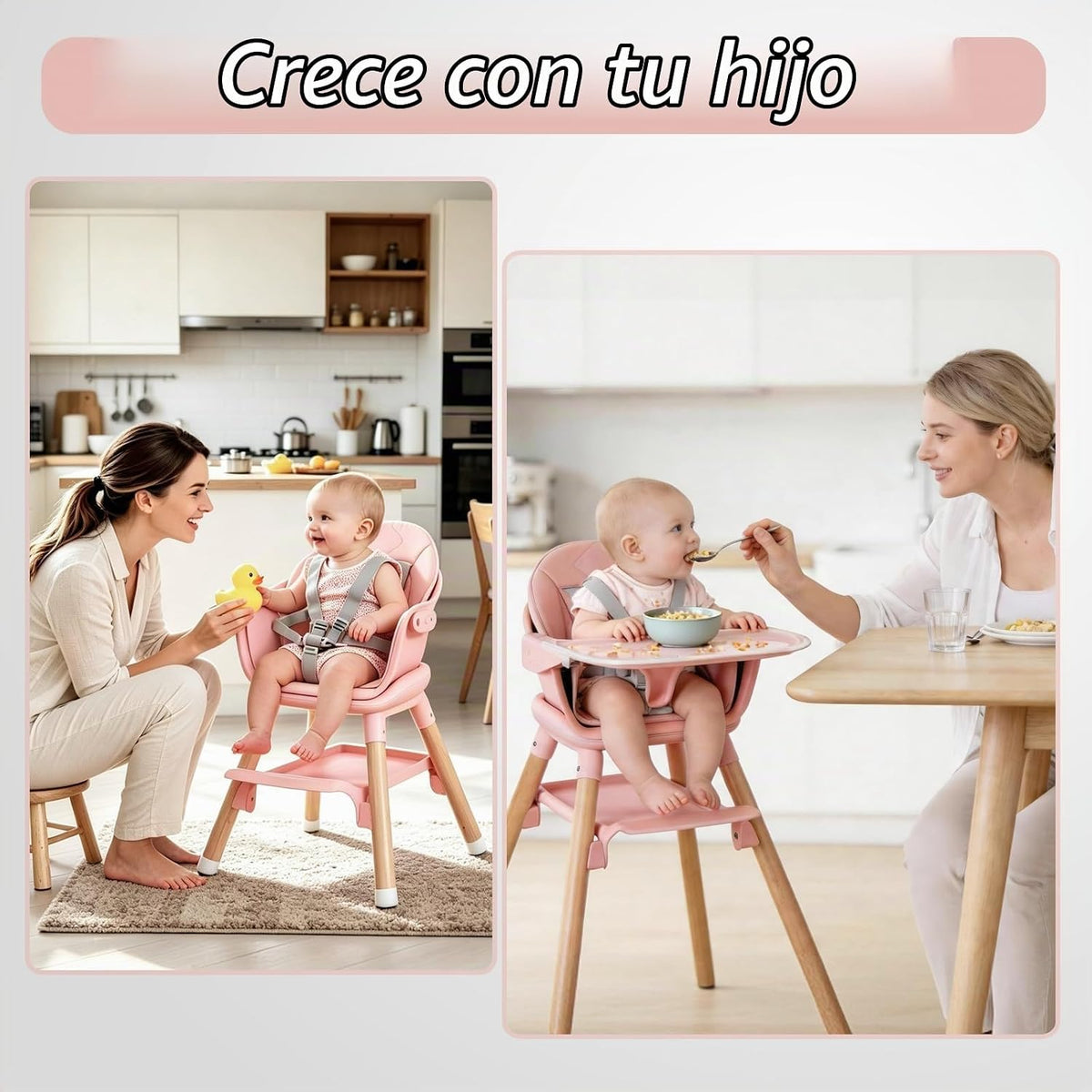 Silla alta 6 en 1 para bebé, sillas altas convertibles de madera pa...